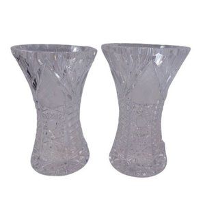 ABP American Brilliant Period Sawtooth Edging Cut Crystal Glass Vase Set,5" tall